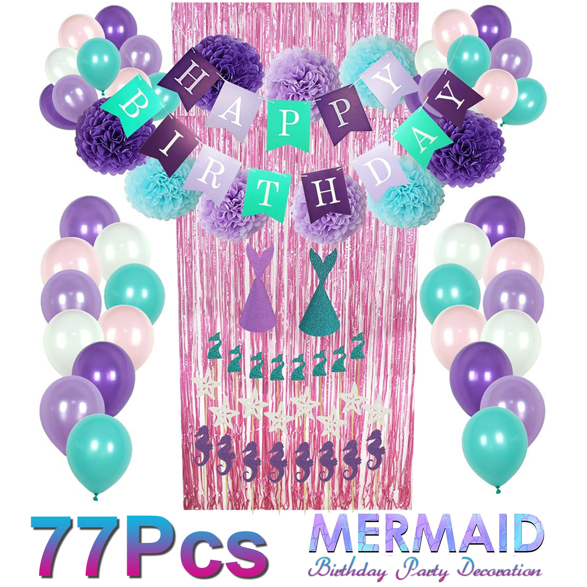 77pcs-Mermaid-Party-Supplies-Party-Decorations-for-Girls-Birthday-Party-Baby-Shower-Decoration-1638705-1