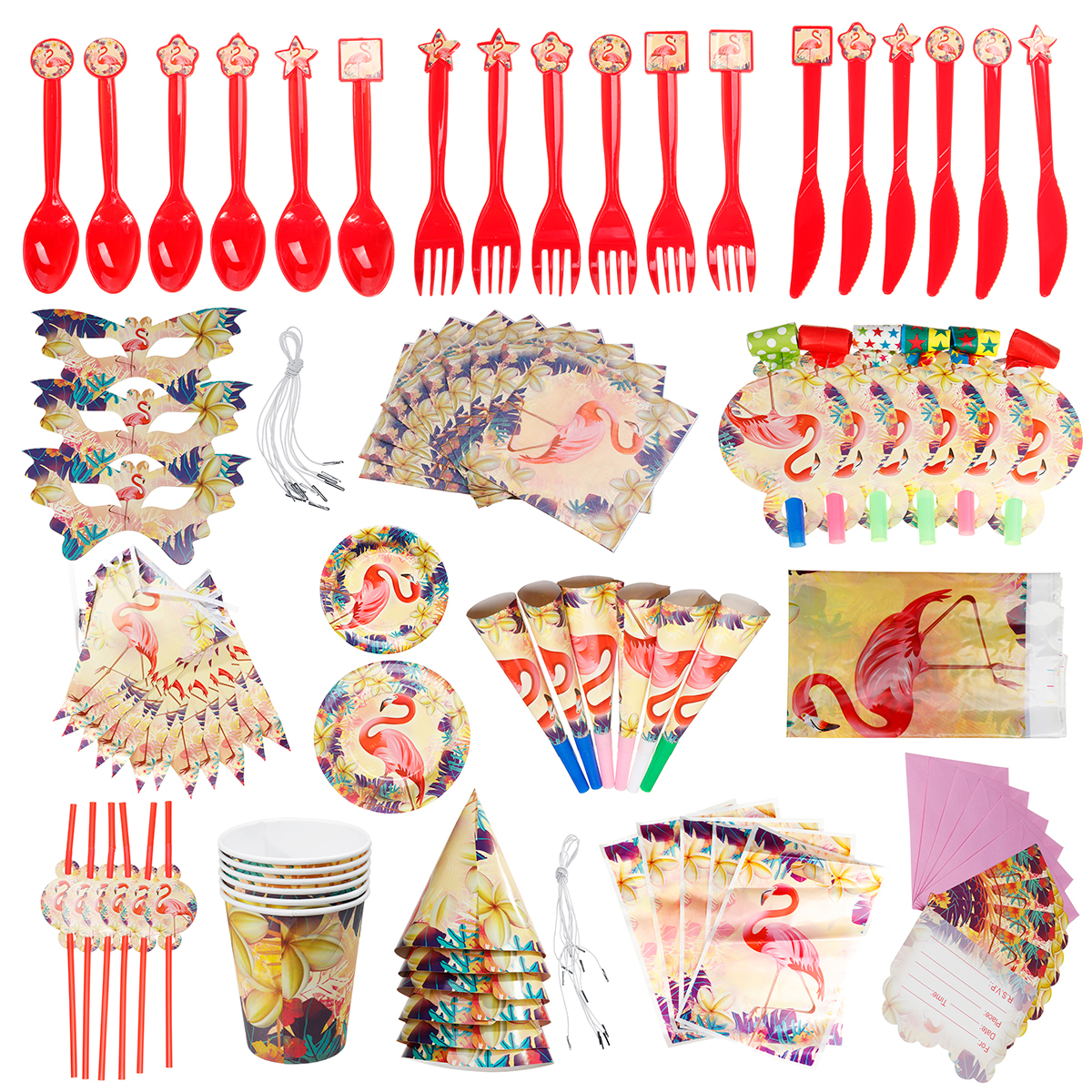 84Pcs-Flamingo-Kids-Birthday-Party-Tableware-Set-Decor-Plates-Mask-Paper-Box-Cup-Decoration-Toys-1599363-1