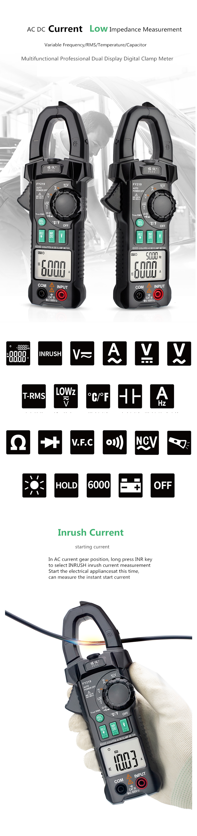 FUYI-FY219-Double-Display-ACDC-True-RMS-Digital-Clamp-Meter-Portable-Multimeter-Voltage-Current-Mete-1627563-1
