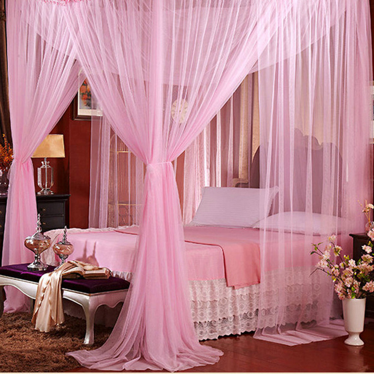 4-Corner-Mosquito-Net-Mesh-Canopy-Insect-Queen-King-Size-Netting-Curtain-Dome-190X210X240CM-1148153-1