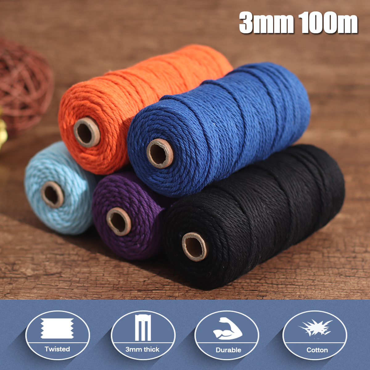 5-Color-3mm-100M-DIY-Long-Macrame-Colorful-Cotton-Twisted-Cord-Rope-Hand-Crafts-String-Braided-Wire-1387427-3