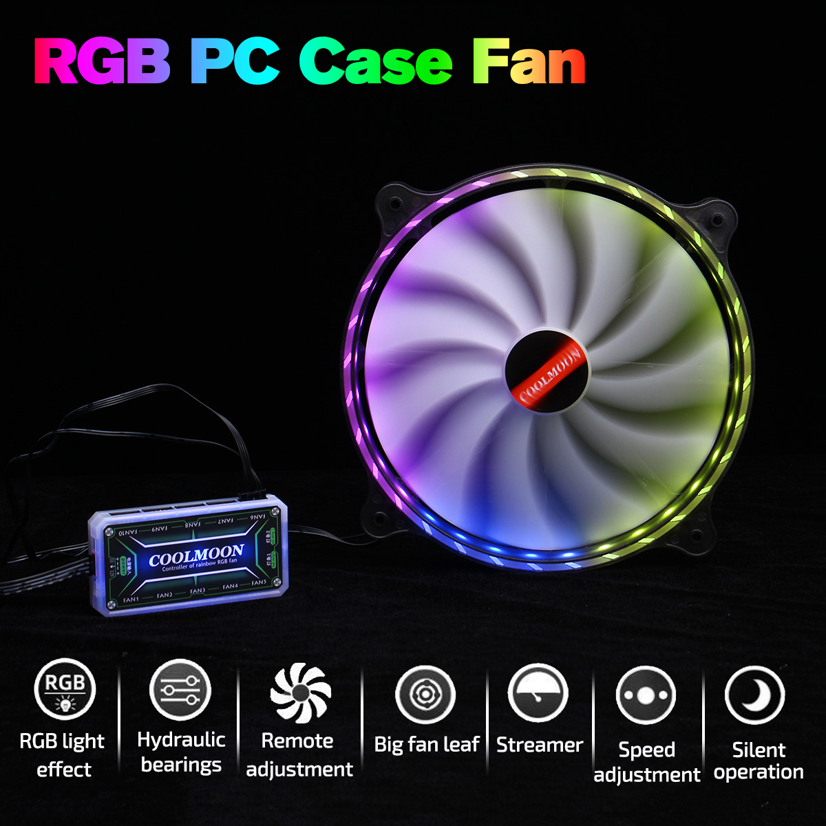 Cool-Moon-CR200mm-Chassis-Computer-Case-Fan-RGB-Mute-Streamer-LED-Computer-Host-20cm-Cooling-Fan-1634887-1