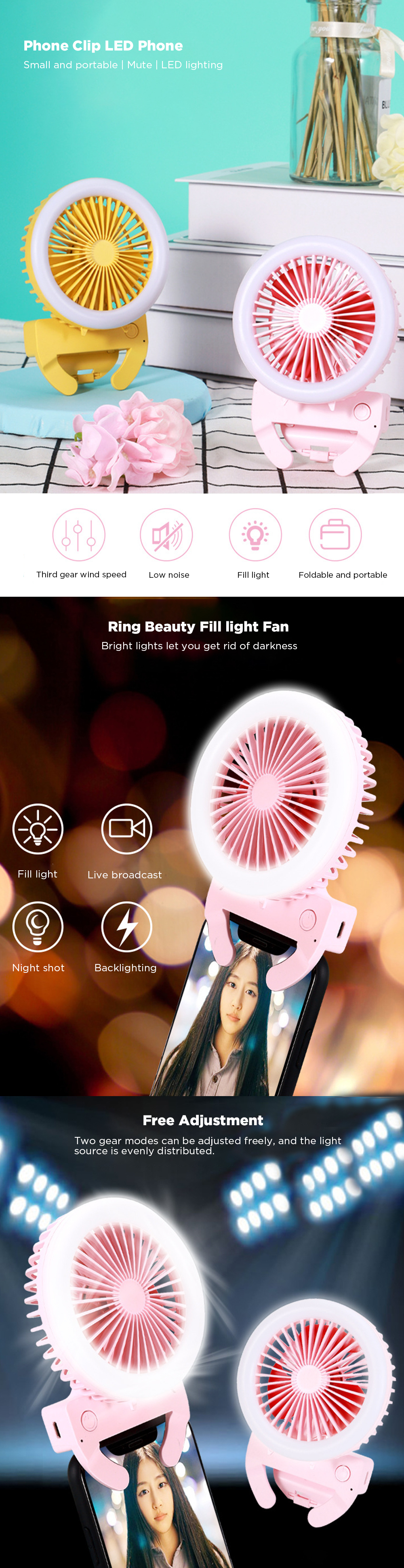 Handheld-Phone-Clip-LED-Fan-Mini-Folding-180deg-Rotation-2-Modes-Fill-Light-3-Speed-Wind-Fan-Make-up-1678283-1