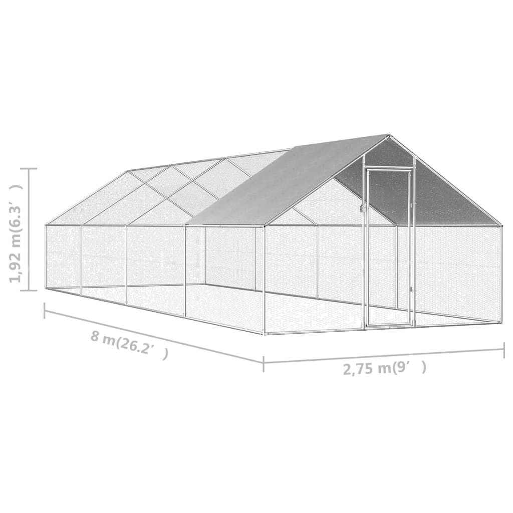 EU-Direct-vidaXL-170791-Outdoor-Chicken-Cage-275x8x192-m-Galvanised-Steel-Pet-Supplies-Rabbit-House--1951334-6