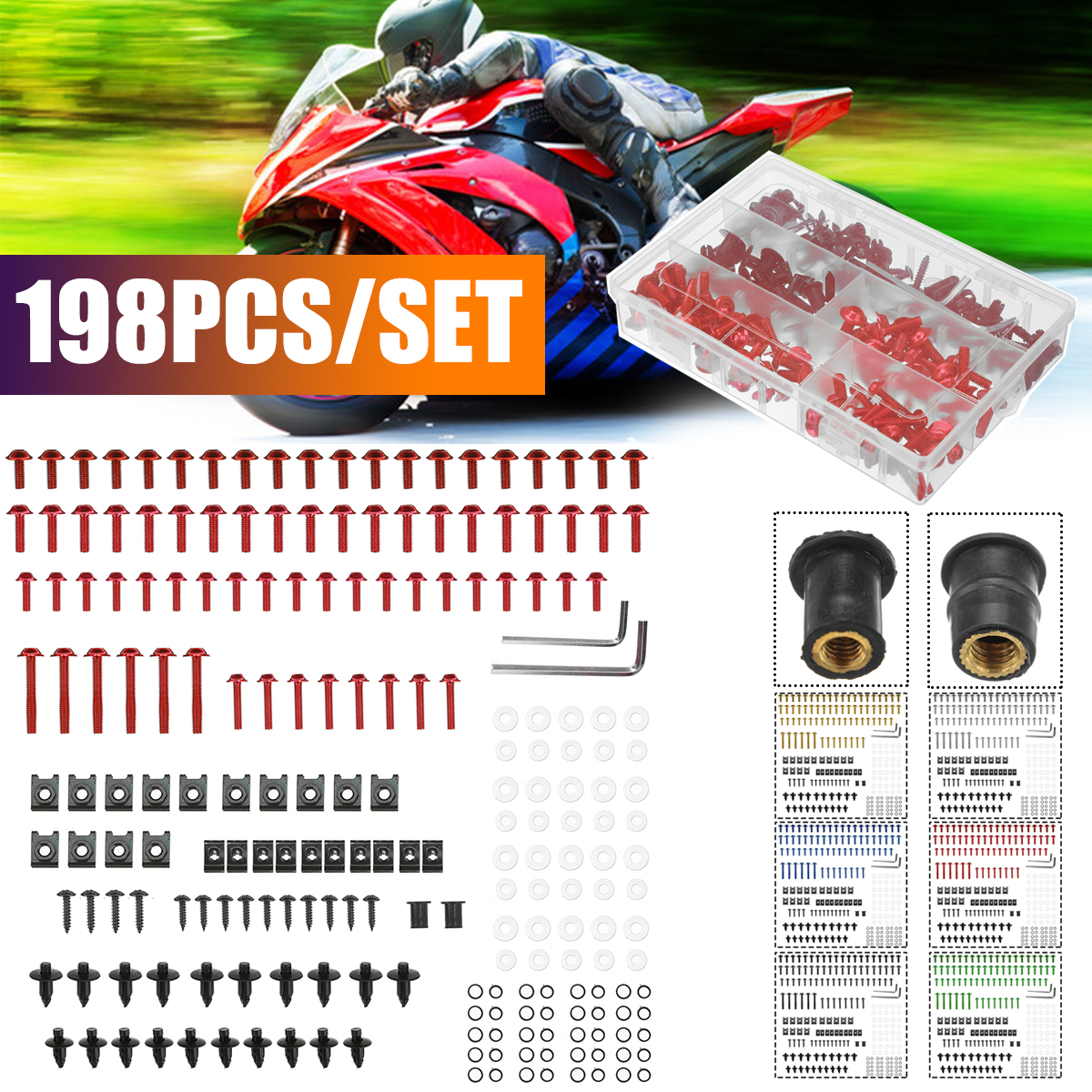 198PCS-Motorcycle-Nylon-Washer-KitFairing-Bolts-Screws-Retainer-Fastener-Clips-1736343-1