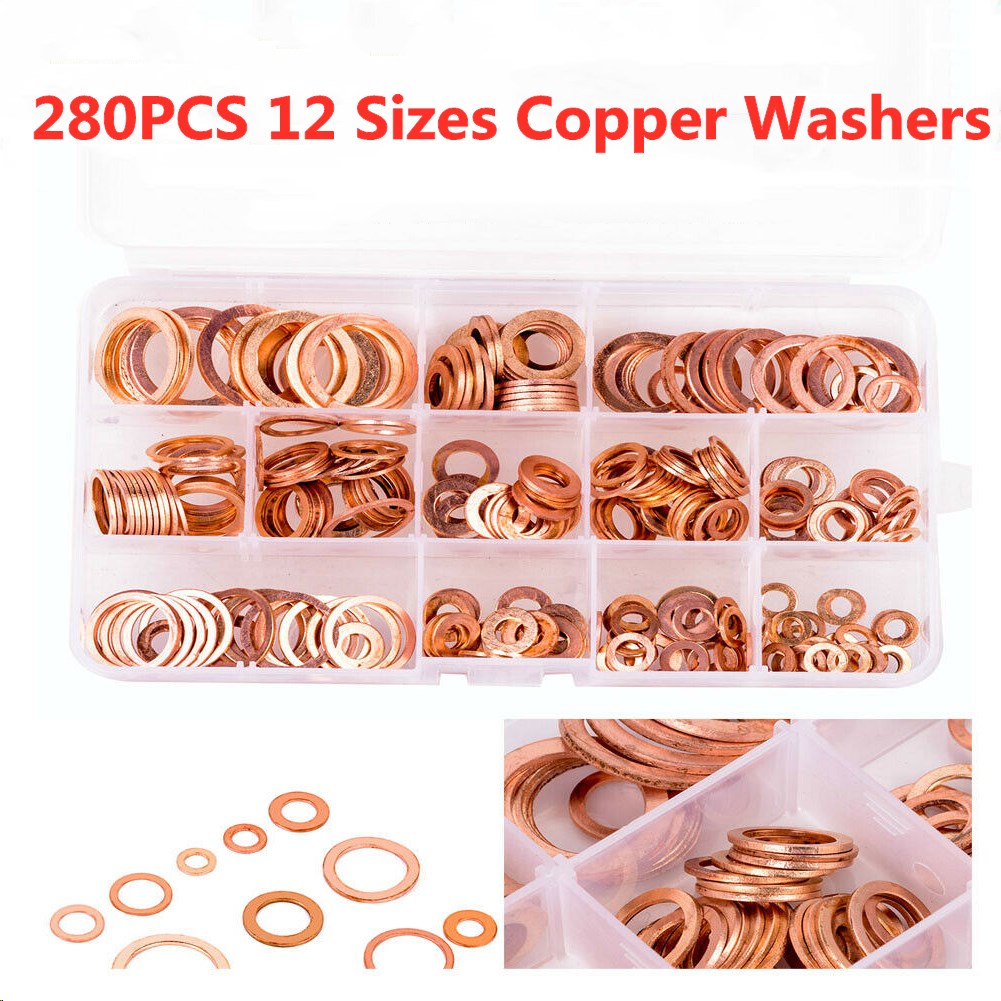 280Pcs-12-Sizes-Assorted-Crush-Copper-Washer-Gasket-Set-Flat-Ring-Seal-Kit-Tools-1762956-1