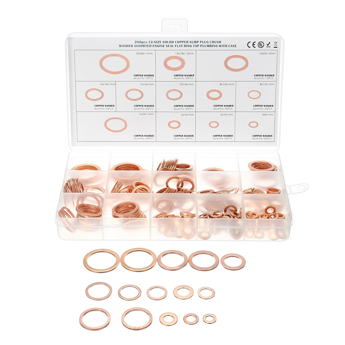 280Pcs-12-Sizes-Assorted-Crush-Copper-Washer-Gasket-Set-Flat-Ring-Seal-Kit-Tools-1762956-3