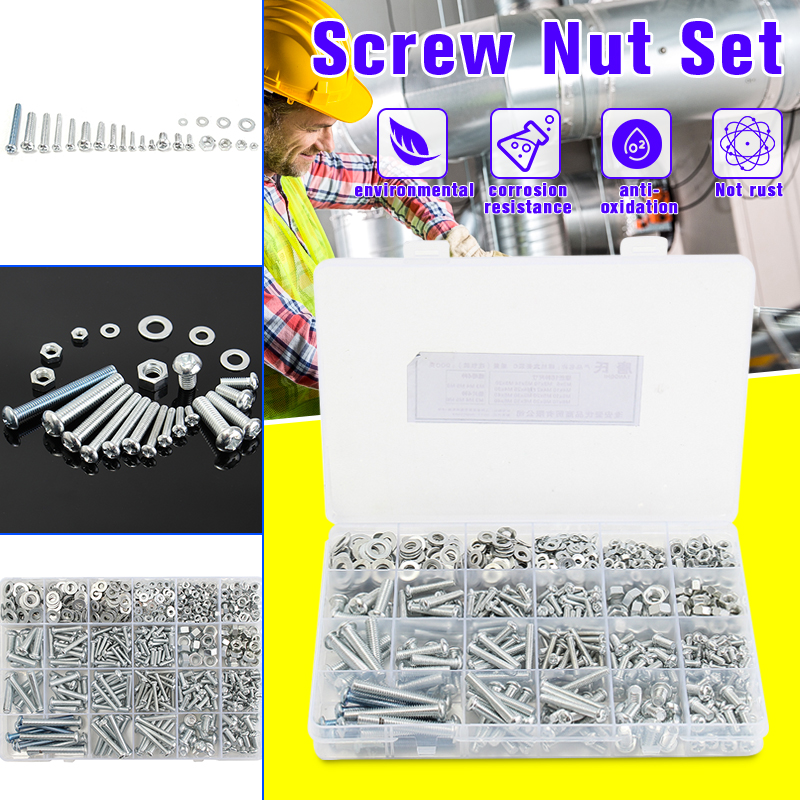 M3-M4-M5-M6-Stainless-Steel-Phillips-Round-Head-Screws-Nuts-Flat-Washers-Assortment-Kit-900g-1194476-1