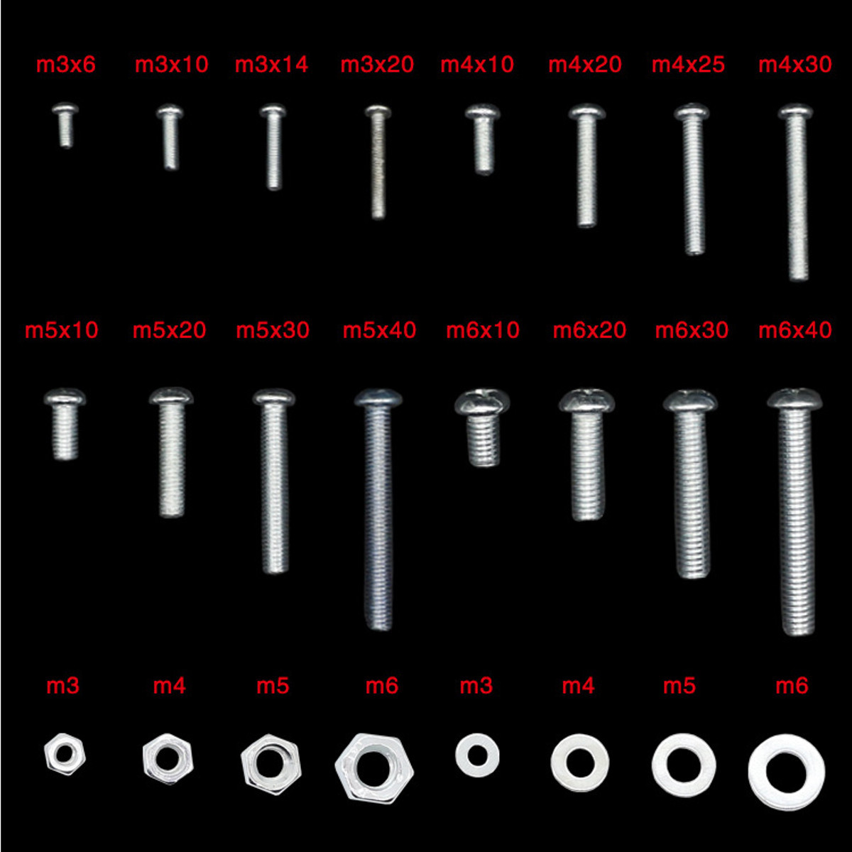 M3-M4-M5-M6-Stainless-Steel-Phillips-Round-Head-Screws-Nuts-Flat-Washers-Assortment-Kit-900g-1194476-3