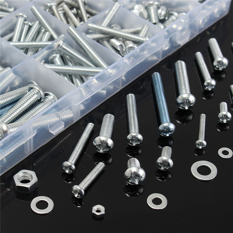 M3-M4-M5-M6-Stainless-Steel-Phillips-Round-Head-Screws-Nuts-Flat-Washers-Assortment-Kit-900g-1194476-7