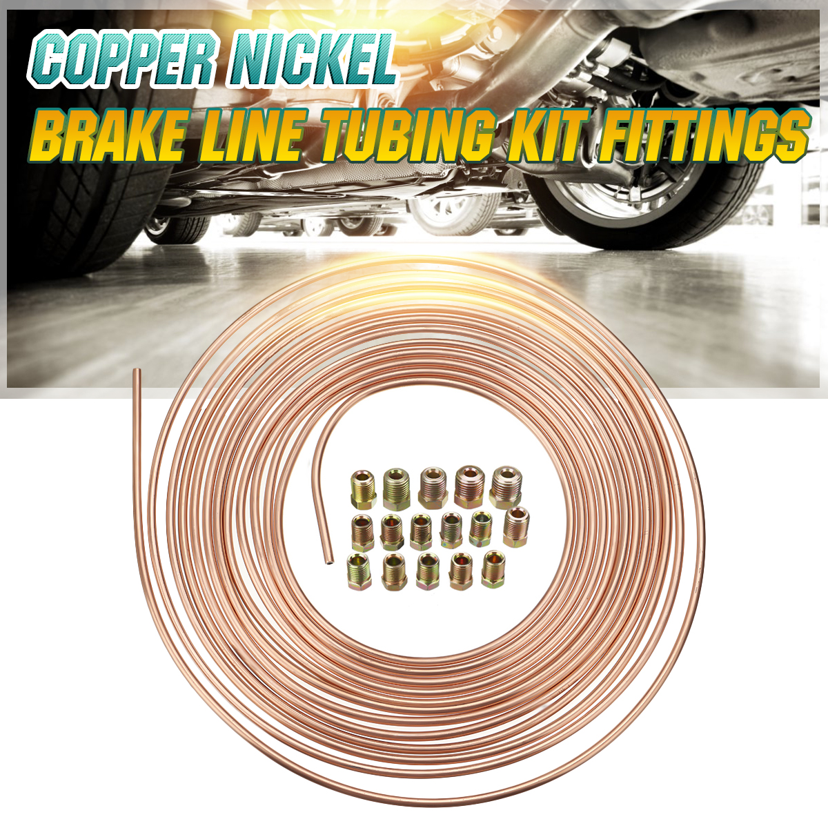 Universal-25Ft-Copper-Nickel-Brake-Line-Tubing-Kit-316quot-OD-with-15Pcs-Nuts-1586631-1