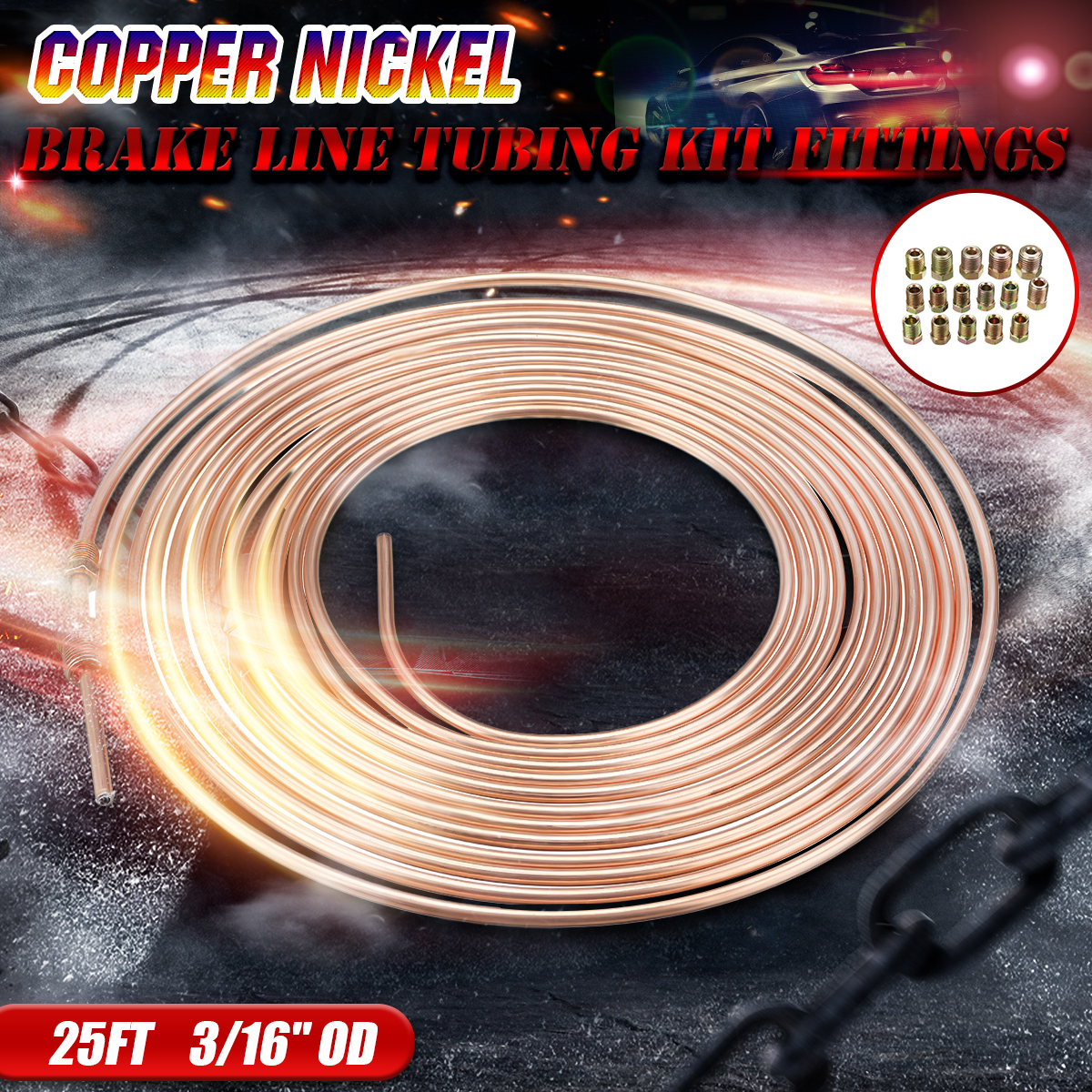 Universal-25Ft-Copper-Nickel-Brake-Line-Tubing-Kit-316quot-OD-with-15Pcs-Nuts-1586631-2