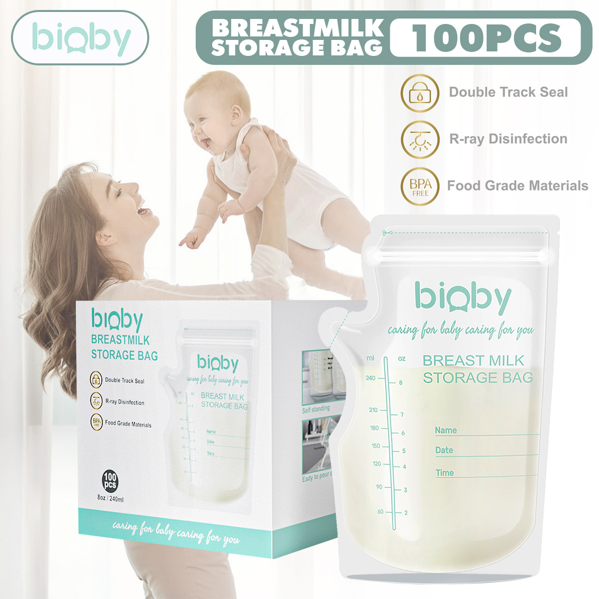 Bioby-100PCS-40ml-Milk-Freezer-Bags-Leakproof-Mother-Milk-Baby-Food-Storage-Breast-Milk-Storage-Bag--1935066-1