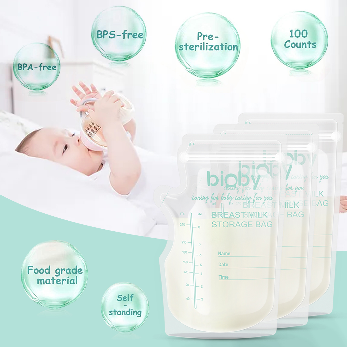 Bioby-100PCS-40ml-Milk-Freezer-Bags-Leakproof-Mother-Milk-Baby-Food-Storage-Breast-Milk-Storage-Bag--1935066-2