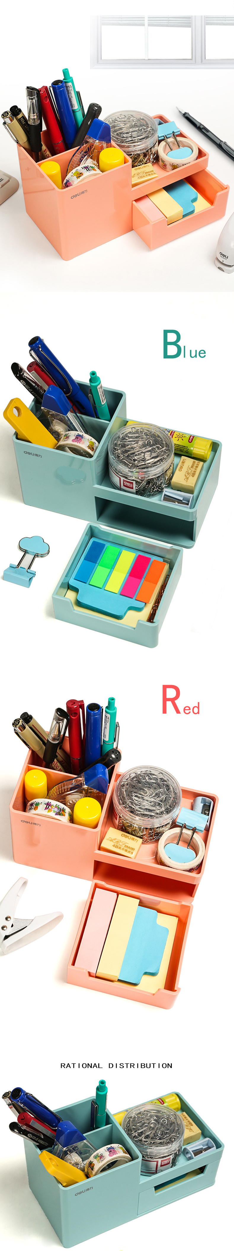 Deli-8907-Storage-Box-Multi-functional-Desktop-Pen-Holder-Student-Stationery-Organizer-with-Drawer-D-1558110-5