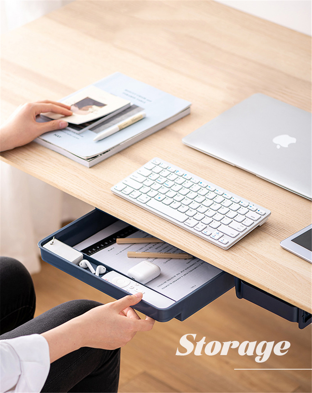 Self-adhesive-Under-drawer-Storage-Box-Pencil-Tray-Under-Desk-Stand-Storage-Organizer-Box-Stationery-1801740-1