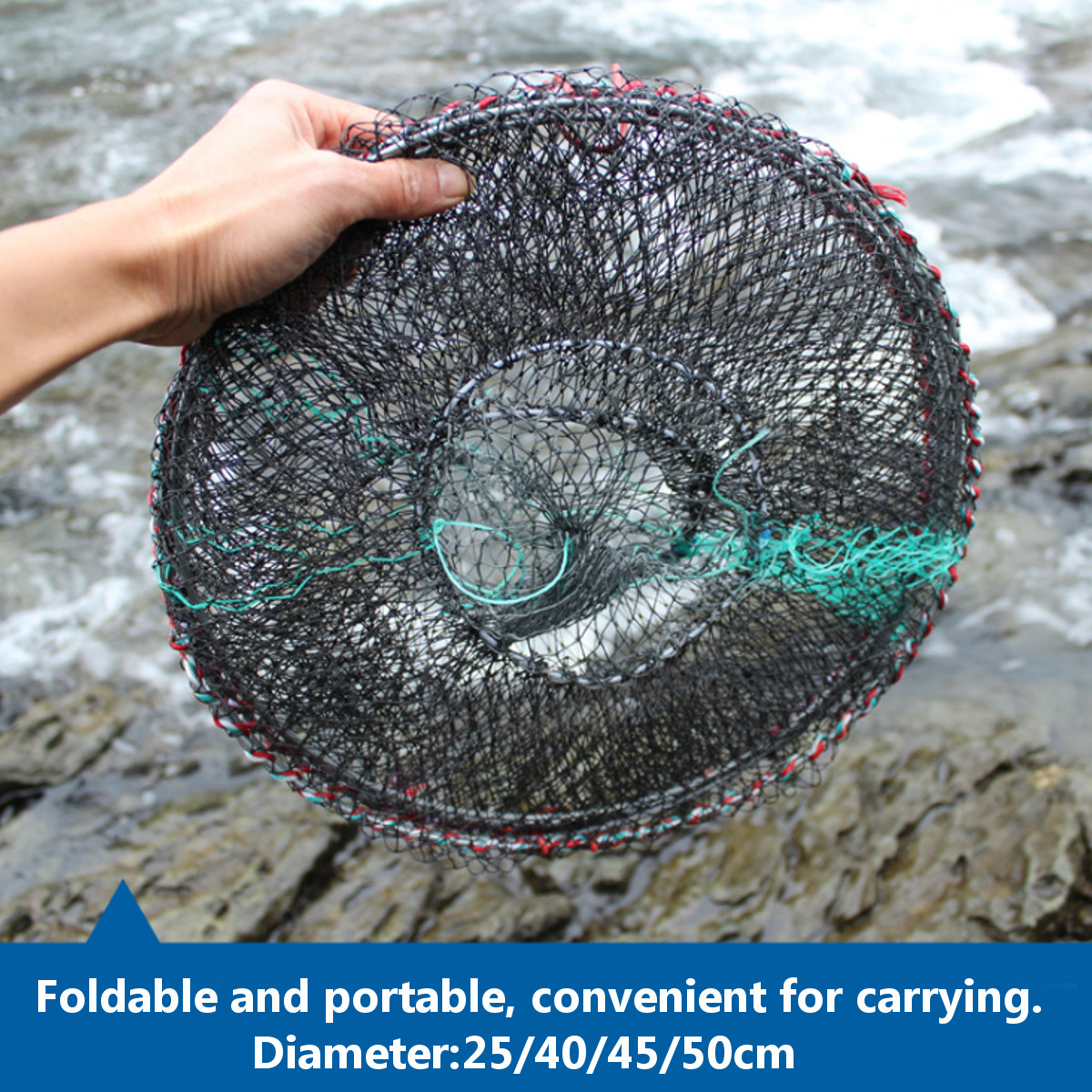 ZANLURE-25-50cm-Diameter-Folding-Fishing-Net-Cage-Crabs-Fish-Crawdad-Shrimp-Bait-Trap-Cast-Dip-Case--1813874-3