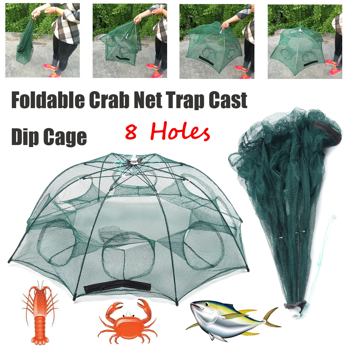 ZANLURE-38quot-8-Holes-Nylon-Automatic-Folding-Fishing-Net-Shrimp-Cage-Crab-Fish-Trap-Cast-Net-1337248-1