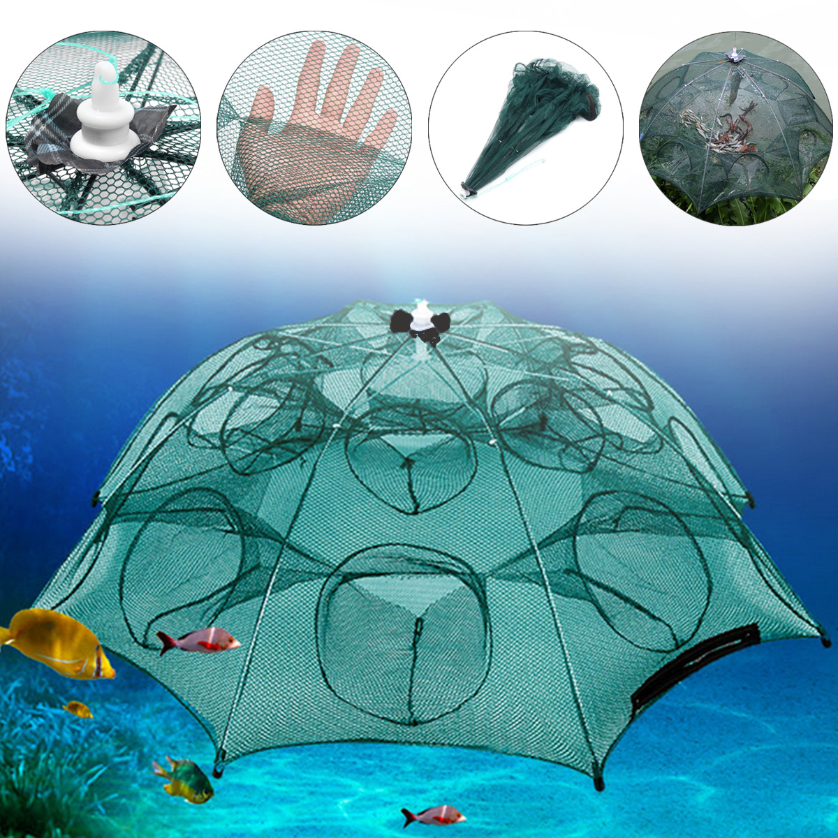 ZANLURE-38quot-8-Holes-Nylon-Automatic-Folding-Fishing-Net-Shrimp-Cage-Crab-Fish-Trap-Cast-Net-1337248-2