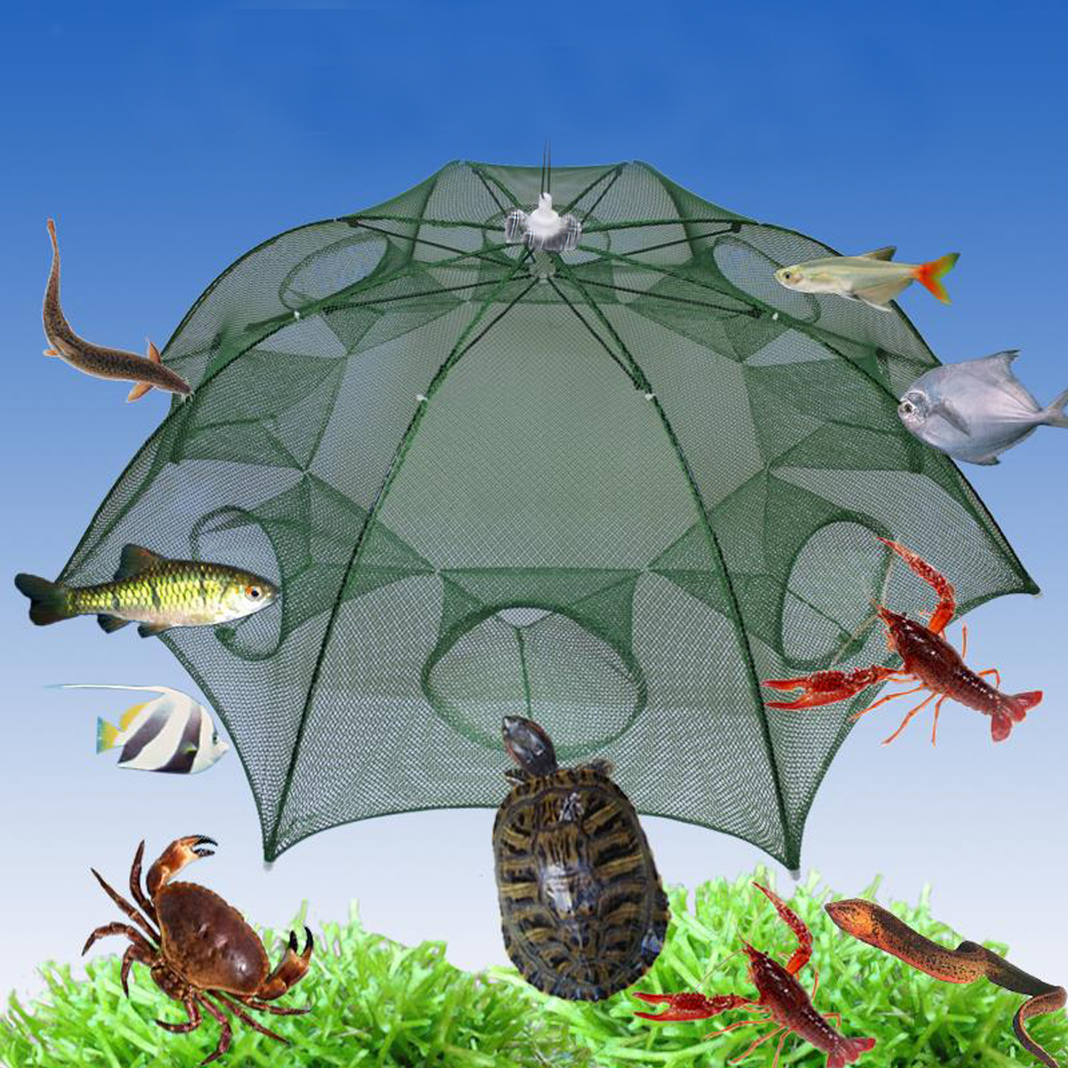 ZANLURE-38quot-8-Holes-Nylon-Automatic-Folding-Fishing-Net-Shrimp-Cage-Crab-Fish-Trap-Cast-Net-1337248-8