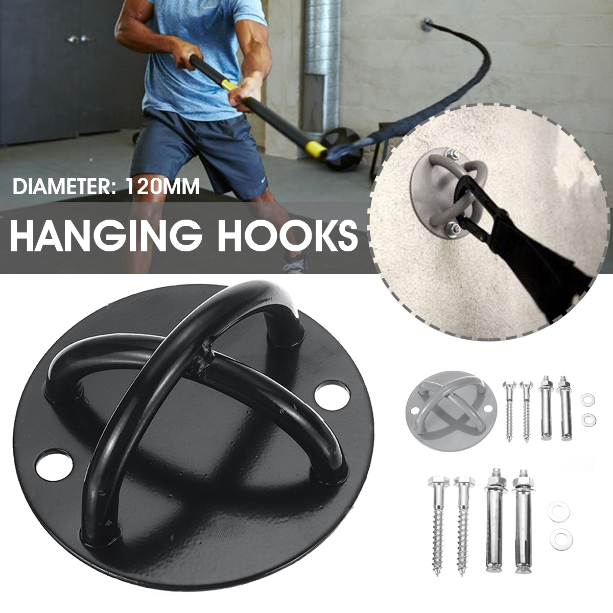 1-Set-120mm-Iron-Aerial-Yoga-Fixed-Disc-Hanging-Hooks-Screws-For-Sandbag--Swing-1700523-1