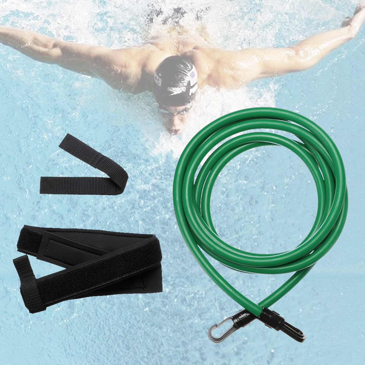 56x10x234m-Green-Swimming-Resistance-Bands-Swim-Training-Belts-Harness-Static-Swimming-Exercise-1700514-7