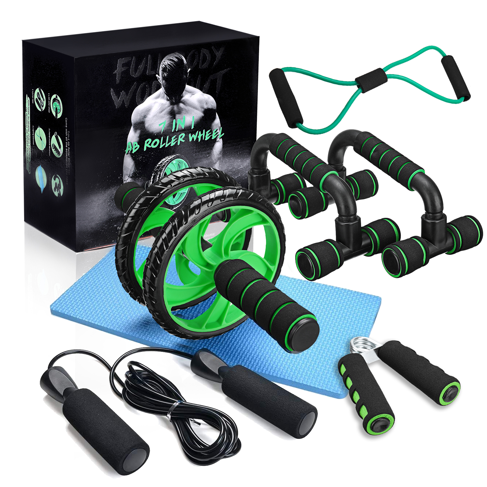 7-PcsSet-Ab-Rollers-Kit-Push-UP-Bar-Jump-Rope-Hand-Gripper-Knee-Pad-Resistance-Band-Exercise-Trainin-1810079-1