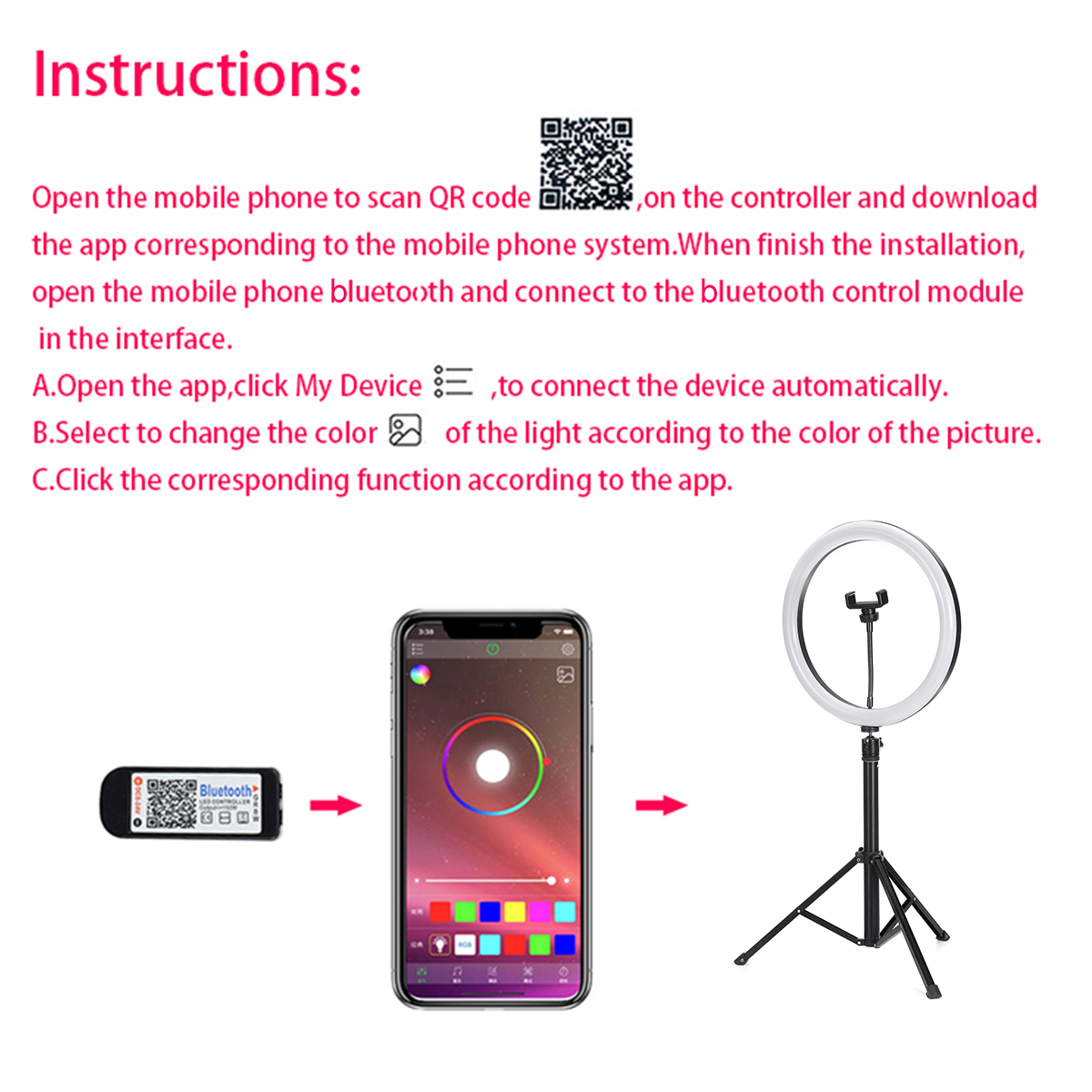 1-Set-Flash-LED-Fill-Light-Desktop-Live-Removable-Tripod-Stand-Phone-Clip-Holder-1633475-8