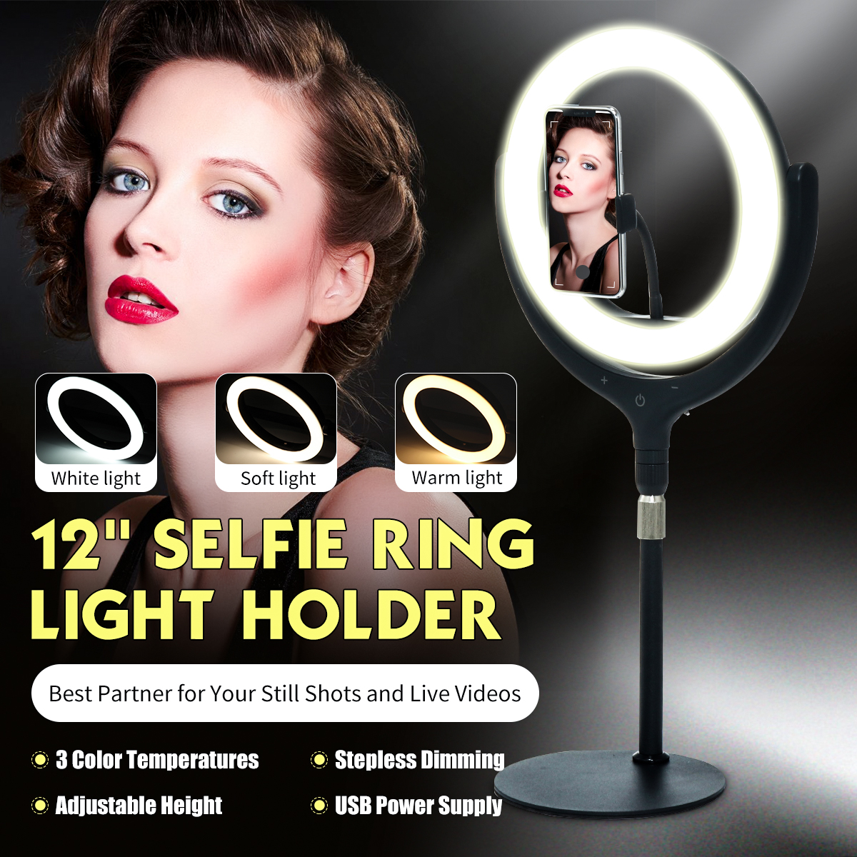 12quot-Dimmable-Desktop-Selfie-LED-Ring-Light-Stand-Phone-Holder-Makeup-Live-Vedio-1675469-1