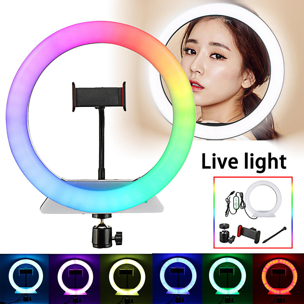 2800-6500K-Stepless-Dimming-RGB-Color-LED-Ring-Fill--Light-Lamp-with-Phone-Clip-Photography-Lighting-1899169-1
