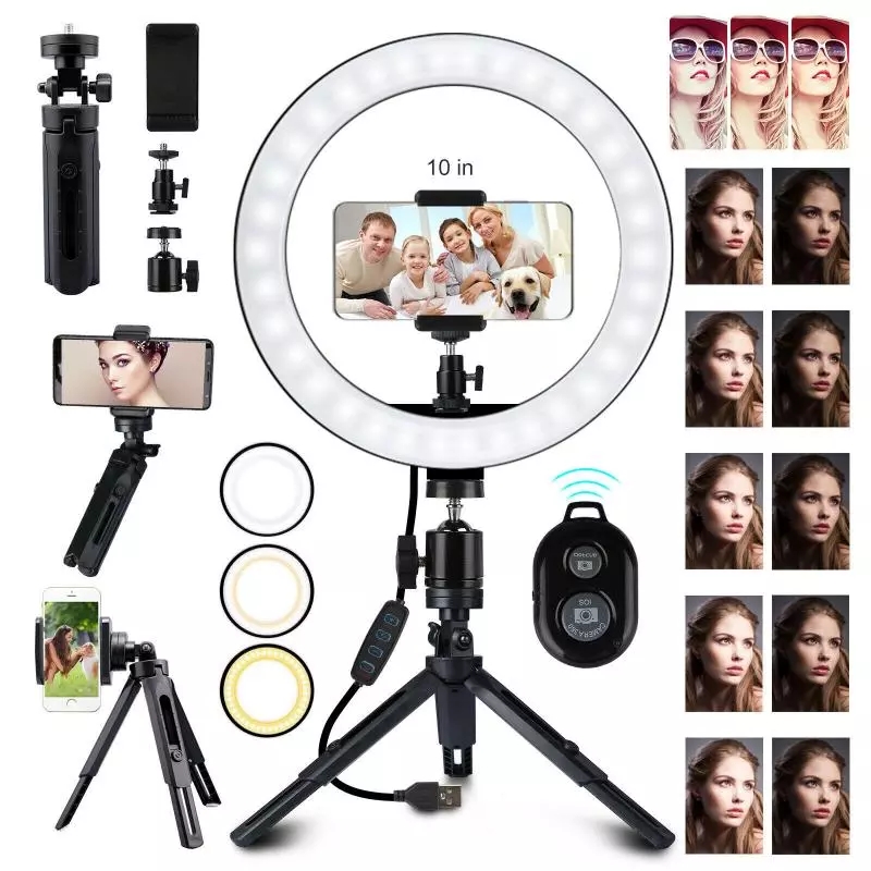 Bakeey-10inch-Photography-LED-Light-Ring-Light-Tripod-Stand-Holder-blutooth-Remote-USB-Plug-Adjustab-1791668-1