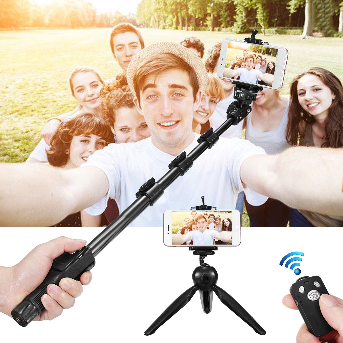 bluetooth-Wireless-Remote-Control-Extendable-Handheld-Selfie-Stick-Monopod--Tripod-for-Camera-Mobile-1340611-1