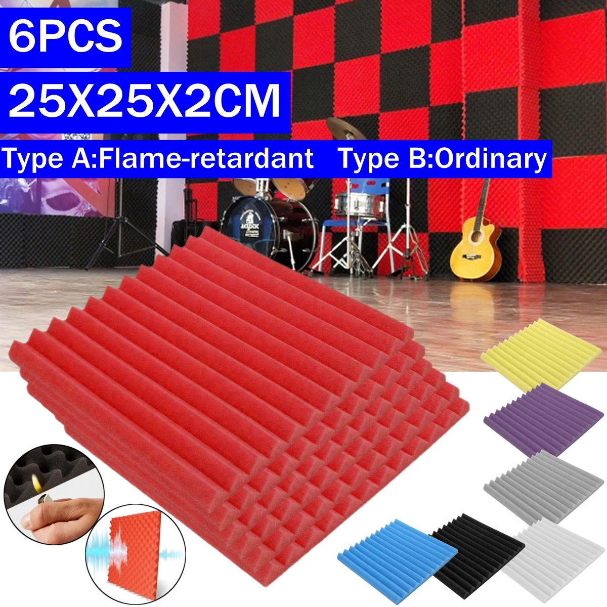 6PCS-Acoustic-Foam-Panel-Sound-Stop-Absorption-Sponge-Studio-KTV-25x25x2cm-1761612-1