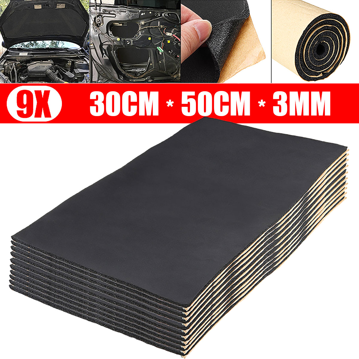 9pcs-3mm-Car-Sound-Noise-Proofing-Deadening-Heat-Shield-Insulation-Foam-30x50cm-1801880-1