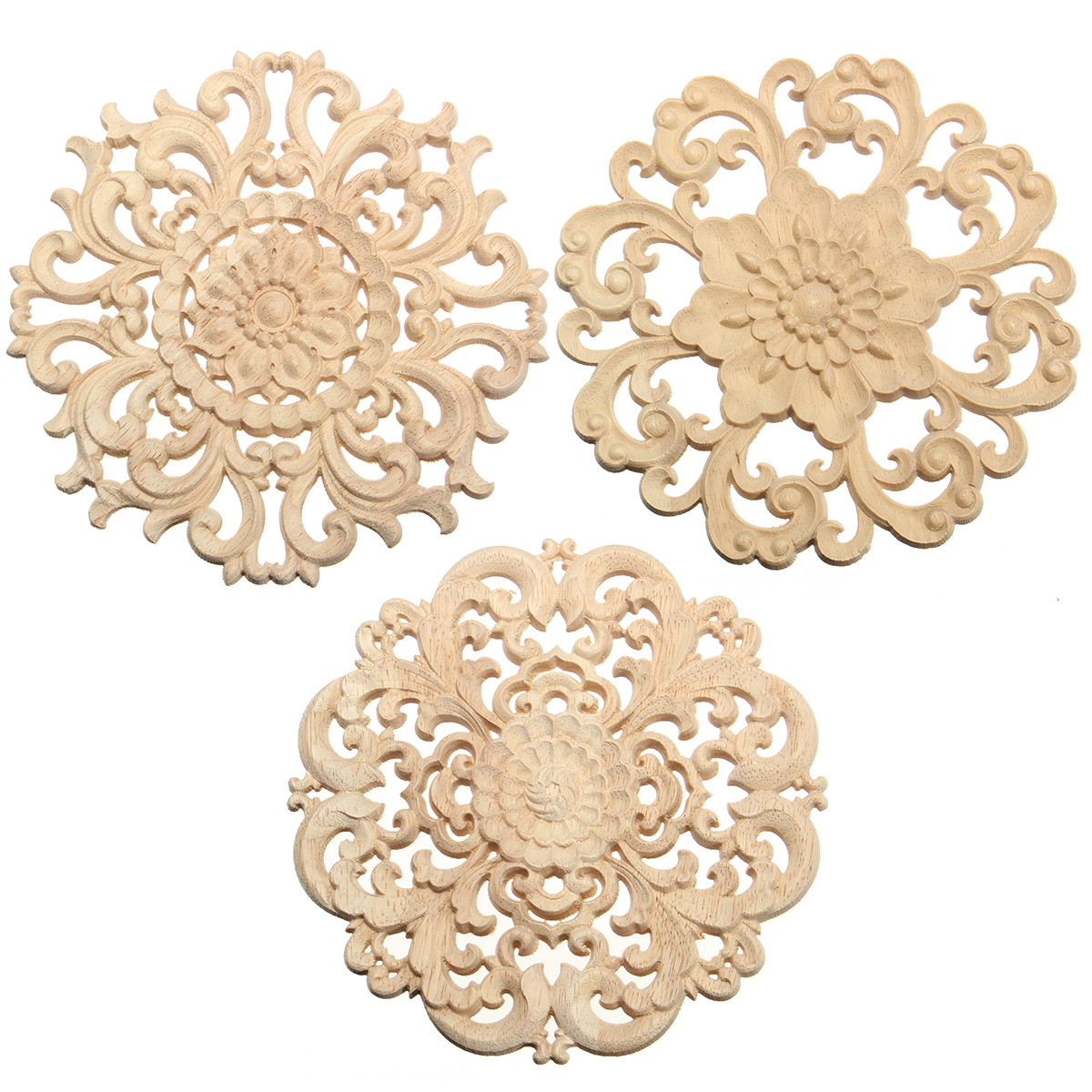 Wood-Carved-Onlay-Applique-Unpainted-Flower-Pattern-Furniture-Frame-Door-Decor-15cm-1258116-1