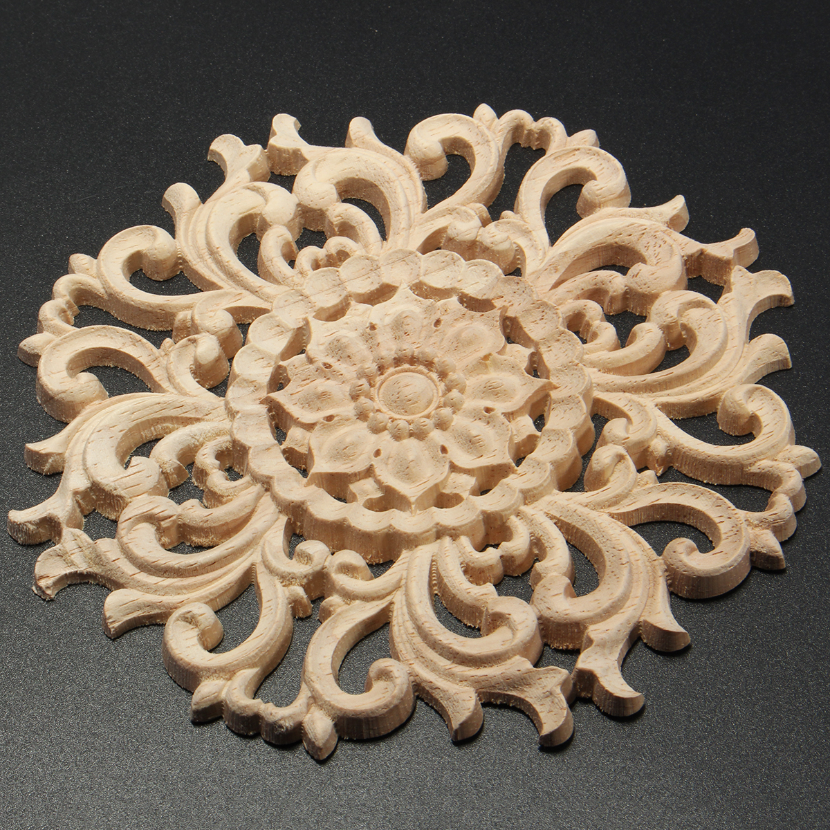 Wood-Carved-Onlay-Applique-Unpainted-Flower-Pattern-Furniture-Frame-Door-Decor-15cm-1258116-2