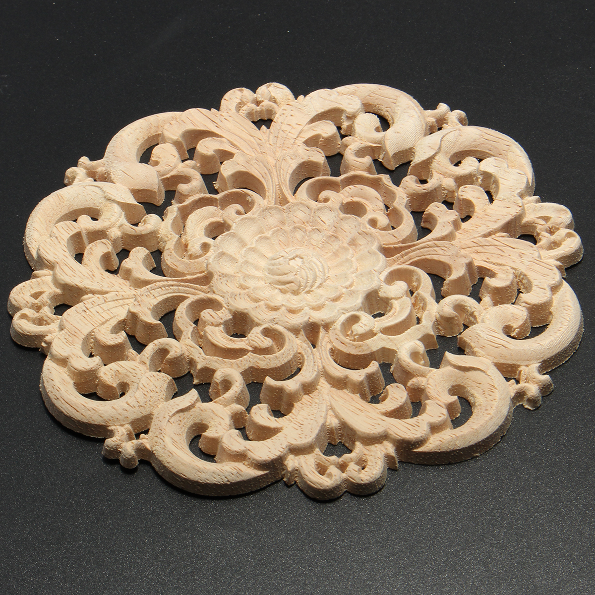 Wood-Carved-Onlay-Applique-Unpainted-Flower-Pattern-Furniture-Frame-Door-Decor-15cm-1258116-3