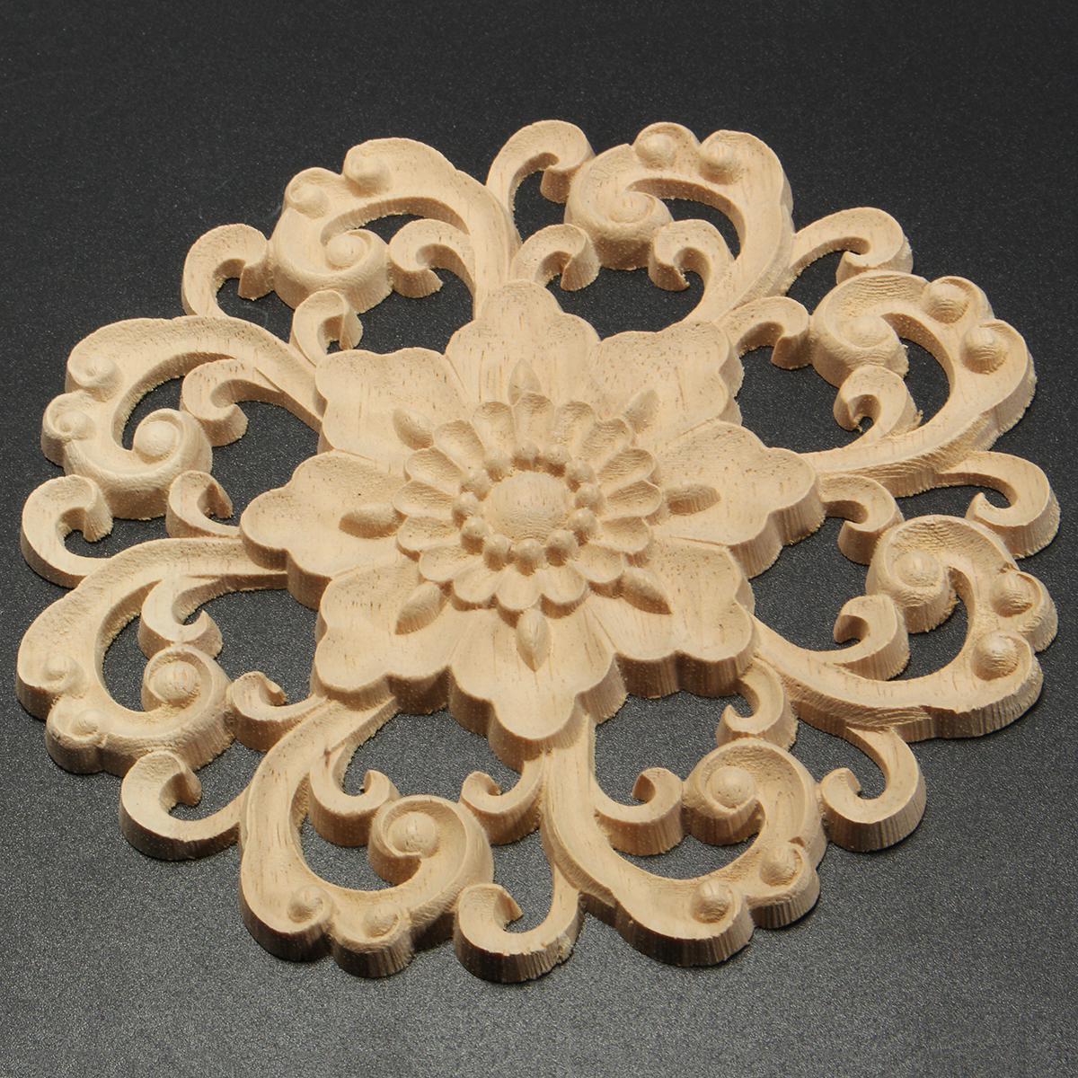 Wood-Carved-Onlay-Applique-Unpainted-Flower-Pattern-Furniture-Frame-Door-Decor-15cm-1258116-4