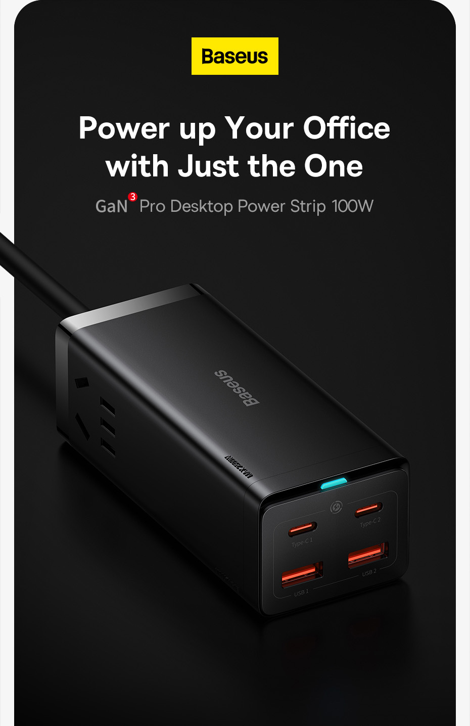 GaN-Tech-Baseus-GaN3-Pro-100W-USB-C-Charger-Desktop-Power-Strip-With-Dual-2500W-AC-Socket-Ports--2---1940105-2