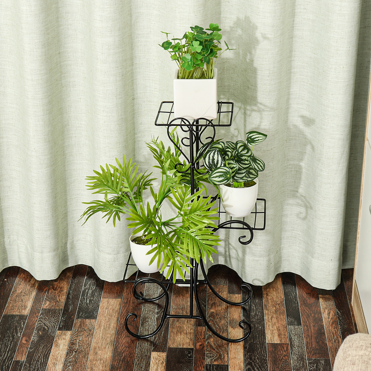 3-Layers-Metal-Flower-Shelf-Home-Floor-standing-Indoor-Space-Living-Room-Green-Bar-Flower-Pot-Rack-1806593-3