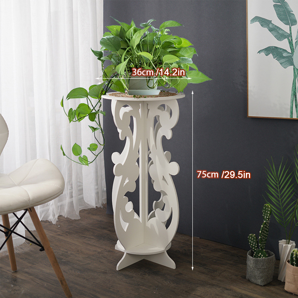 Antique-Side-Table-Beside-Small-White-Round-Tea-Coffee-Lamp-Flower-Pot-Stand-1671100-2