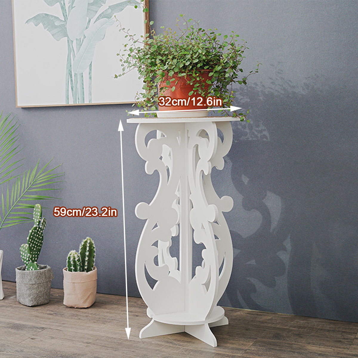 Antique-Side-Table-Beside-Small-White-Round-Tea-Coffee-Lamp-Flower-Pot-Stand-1671100-3