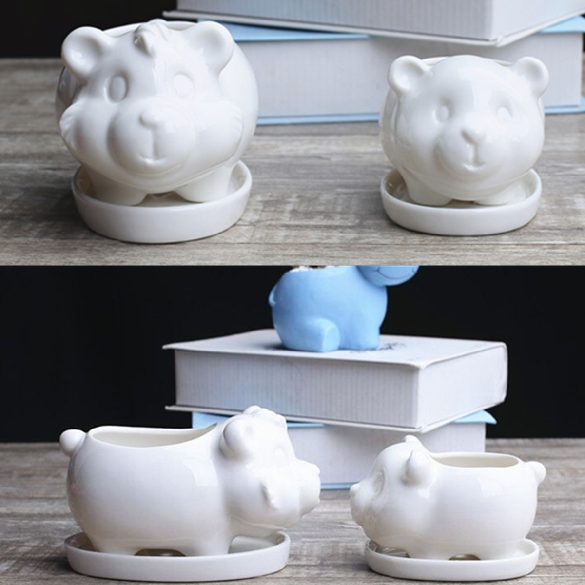 Rabbit-Ceramic-Flower-Pot-Planter-Outdoor-Indoor-Decoration-with-Round-Tray-1454876-2