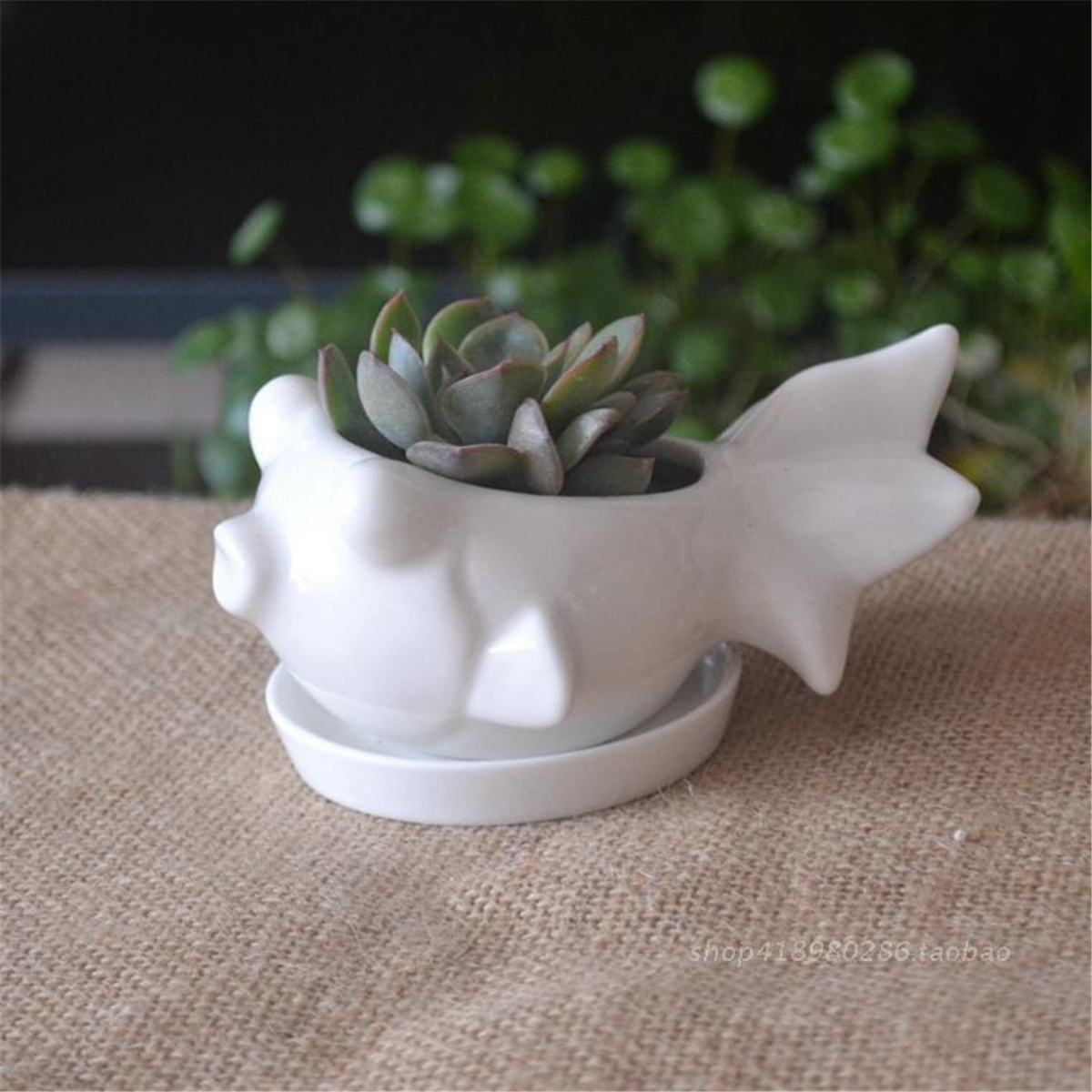 Rabbit-Ceramic-Flower-Pot-Planter-Outdoor-Indoor-Decoration-with-Round-Tray-1454876-6