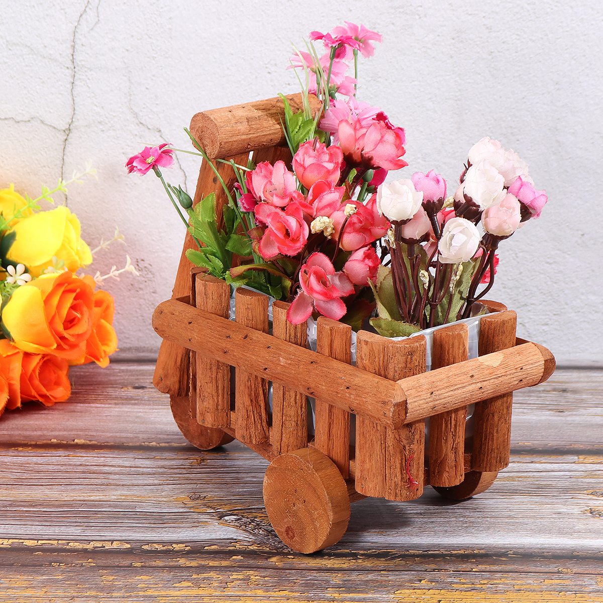 Small-Cart-Flower-Pot-Wooden-Wheelbarrow-Planter-Succulent-Container-Ornament-1727273-2