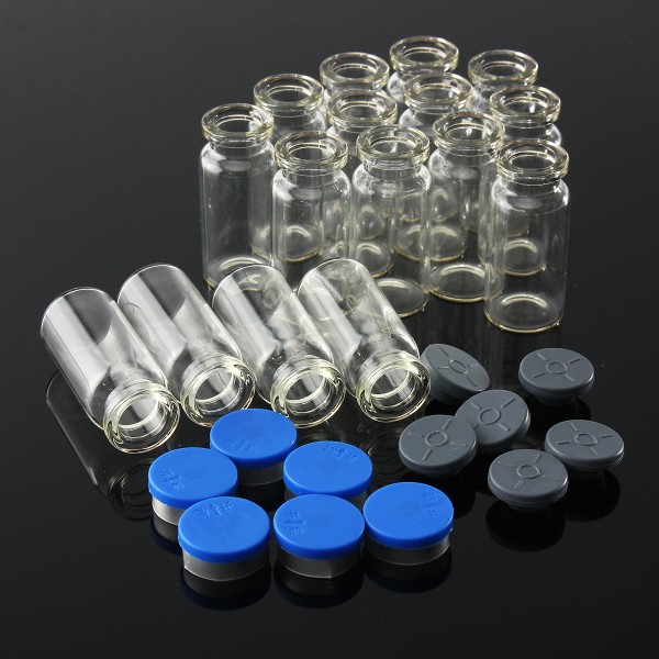 100Pcs-10mL-Clear-Glass-Bottle-Storage-Vials-w-Stopper-Flip-Off-Seals-Aluminum-Blue-Caps-1088076-1