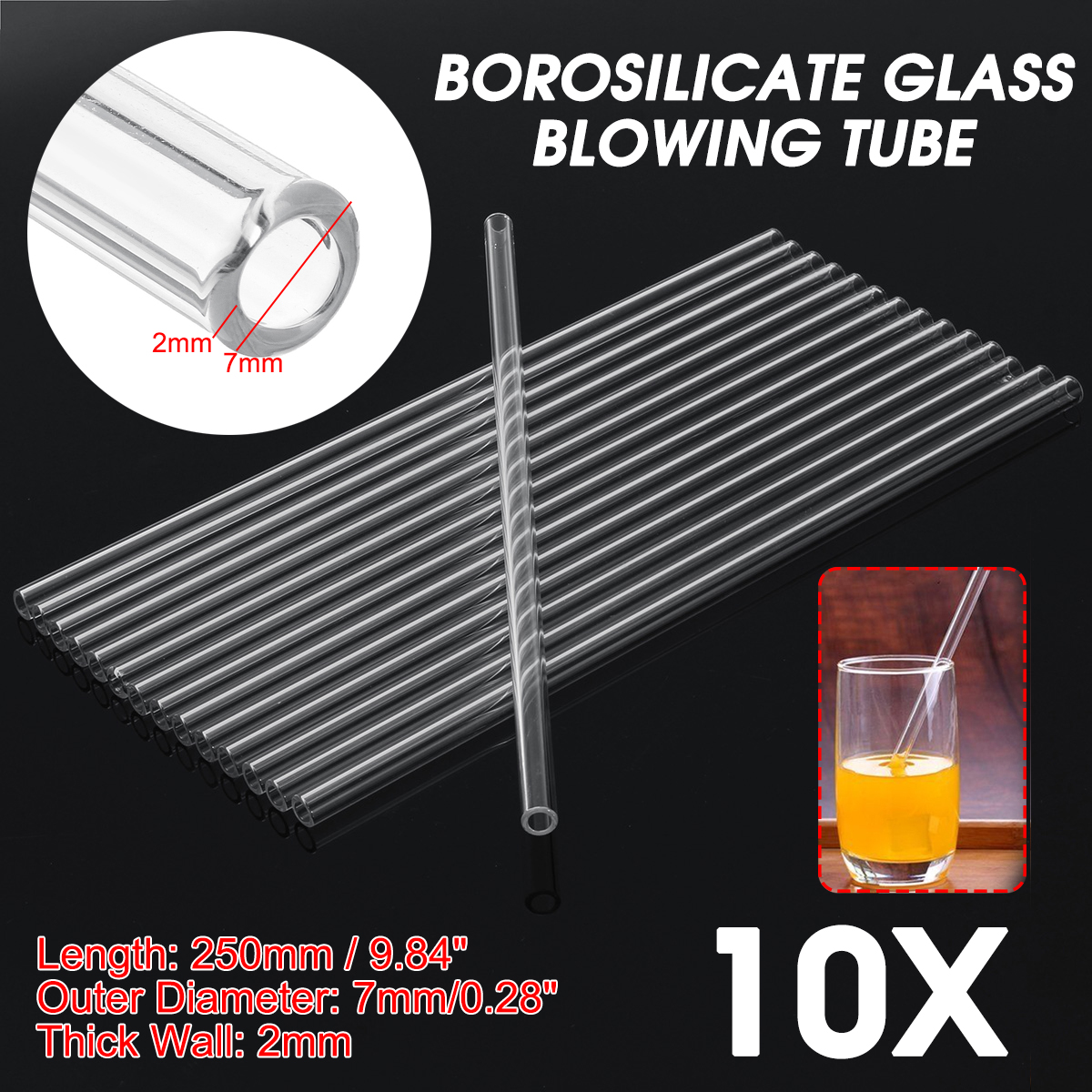 10Pcs-250mm-OD-7mm-2mm-Thick-Wall-Borosilicate-Glass-Blowing-Lab-Tube-1603810-2