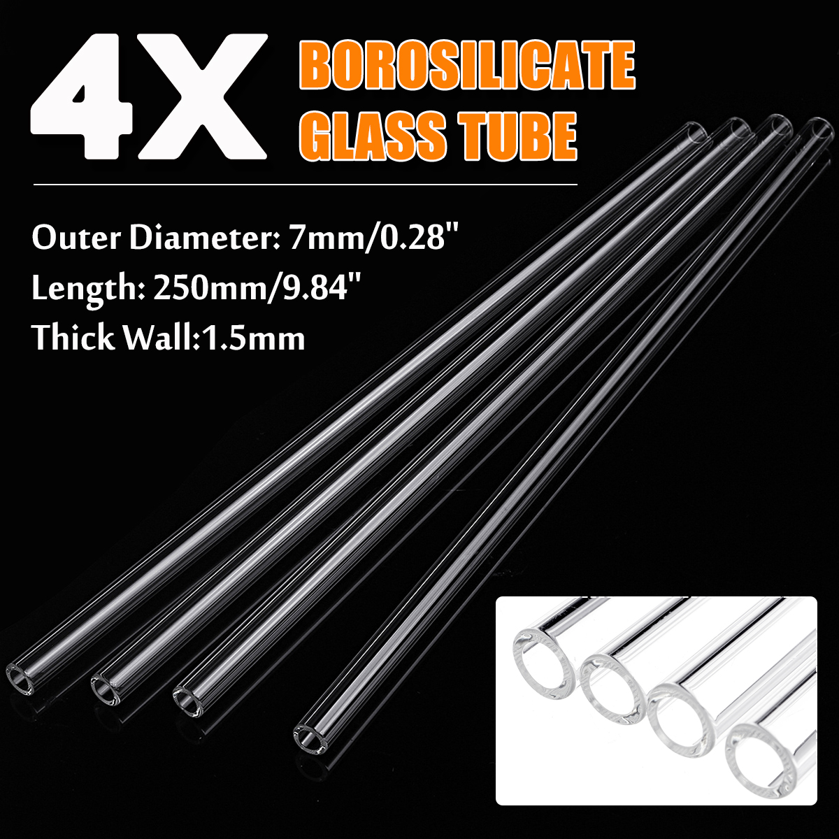 4Pcs-250mm-OD-7mm-15mm-Thick-Wall-Borosilicate-Glass-Blowing-Tubes-1534011-1