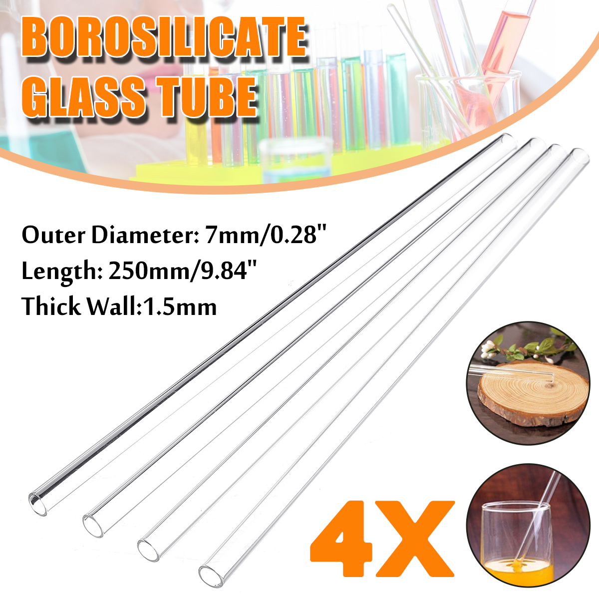 4Pcs-250mm-OD-7mm-15mm-Thick-Wall-Borosilicate-Glass-Blowing-Tubes-1534011-2