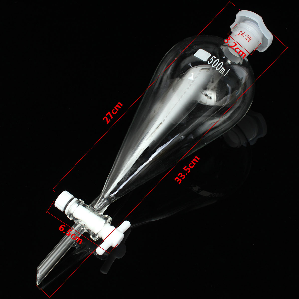 500mL-2429-Joint-Lab-Glass-Pear-Shape-Separatory-Funnel-with-PTFE-Stopcock-1095648-7